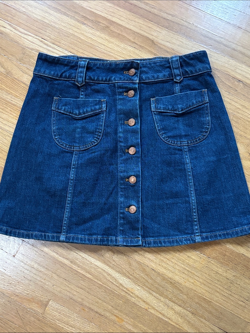 Madewell Dark Blue Button-Front Denim Mini Skirt